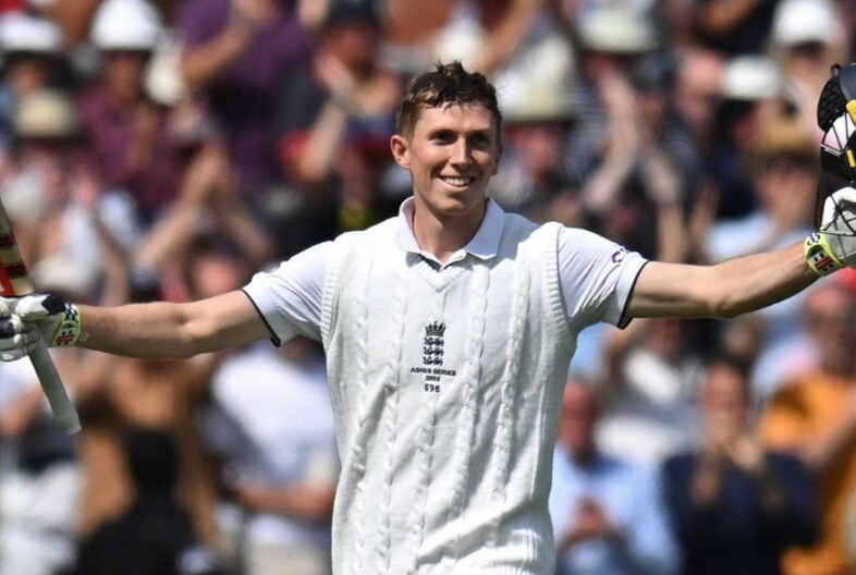 Zak Crawley celebrating a century against Australia in the 2023 Men's Ashes Series