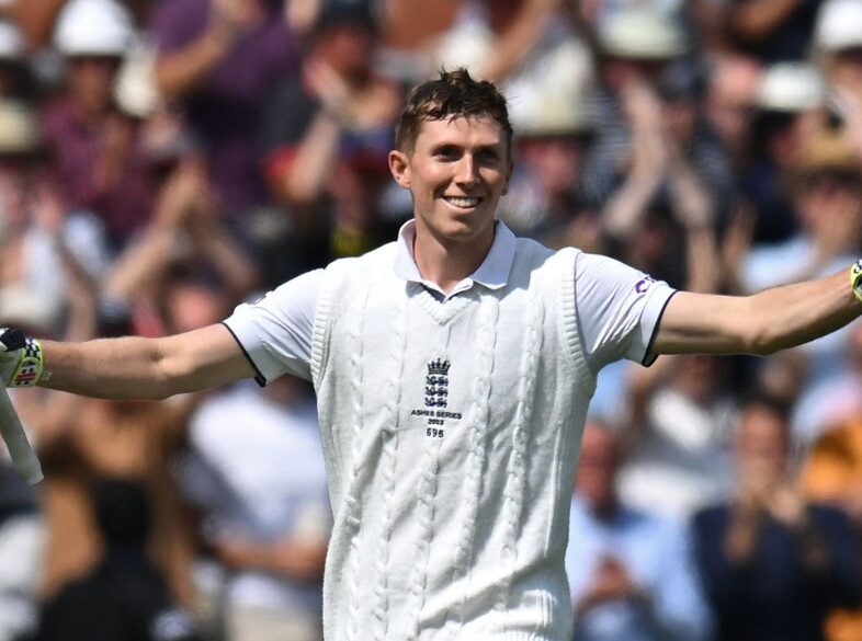 Zak Crawley celebrating a century against Australia in the 2023 Men's Ashes Series