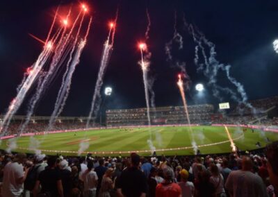 Edgbaston Cricket Ground pitch with fireworks