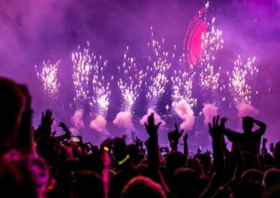 Pyrotechnics going off at a concert