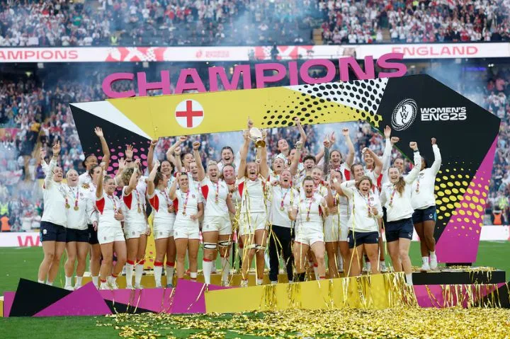 England Women celebrating - wide image. 