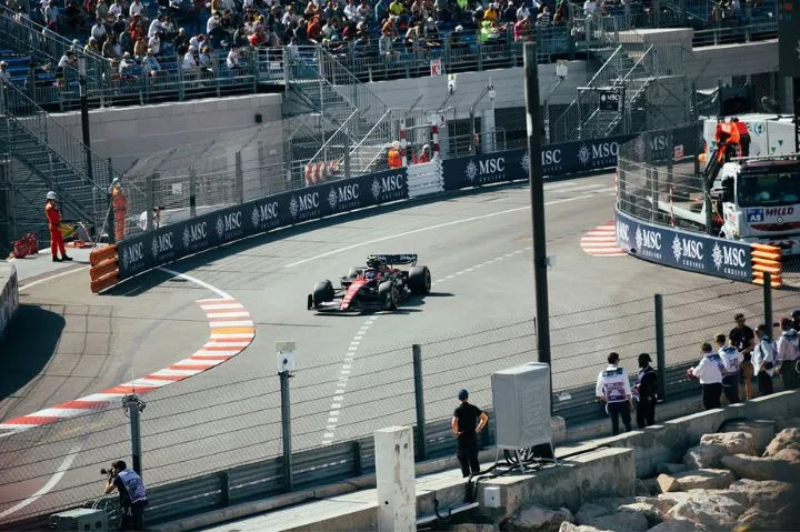Charles Leclerc races at the Circuit de Monaco.