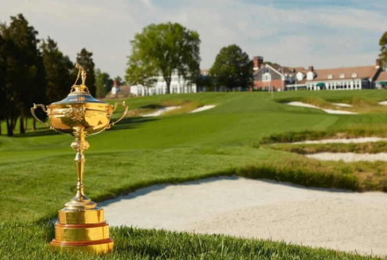 rydercup trophy on golf course