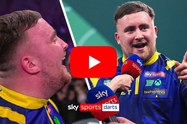 Luke Littler reacts to crowd boos at Alexandra Palace