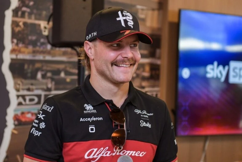Valtteri Bottas smiling in The Podium Suite at Yas Marina Circuit